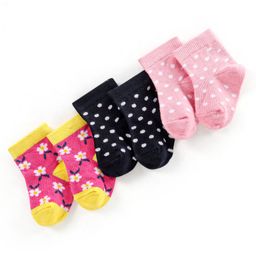 Cute Walk by Babyhug Non Terry Cotton Knit Ankle Length Anti Bacterial Socks Polka Dot Design Pack of 3 - Pink & Black-picture-23