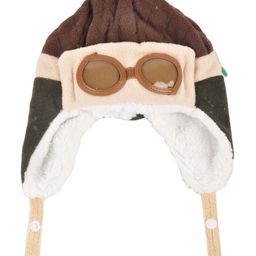 Yellow Bee Pilot Beanie Cap With Snap Button Closure - Brown-picture-33
