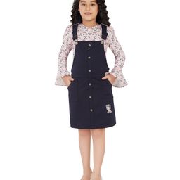 Peppermint Girls Full Sleeves Heart  Top With Dungaree - Navy Blue-image-54