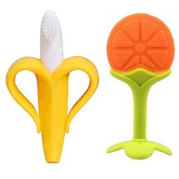 Enorme Silicone Banana Shaped Toothbrush Teether and Orange Shaped Teething Teether for Babies-4