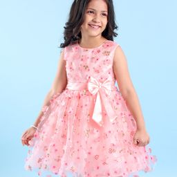 Mark & Mia Sleeveless Party Dress with Net & Floral Applique Detailing - Pink-image-11