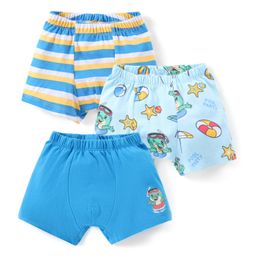 Babyhug 100% Cotton Knit Trunks with Crocodile Print & Stripes Pattern  Pack of 3 - Multocolor-image-75