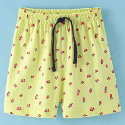 Evimo Single Jersey Knit Above Knee Length Shorts  Floral Print - Lemon-image-62