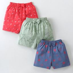 Teddy Sinker Knit  Above Knee Length Shorts Star & Hearts Print with Bow Applique Pack of 3 - Multicolour-image-55