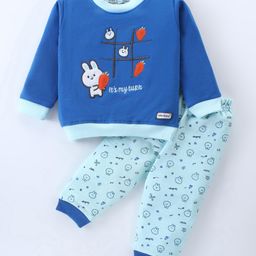 Little Darling Fleece Full Sleeves Winter Wear Suit With Bunny Embroidery - Royal Blue-image-54