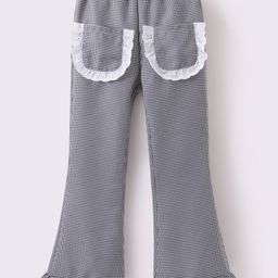 Kookie Kids Full Length Check Print Trouser with Lace Detailing on the Pockets - Black-image-74