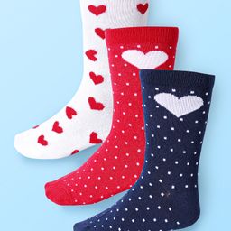 Cute Walk by Babyhug Cotton Lycra Knit Anti-bacterial Sockswith Polka Dots & Heart Design Pack of 3 - Red Navy Blue & White-image-37