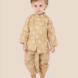 ETHNIKS NEURON Cotton Full Sleeves Bandhani Printed & Striped Dhoti Kurta Set - Fawn-19
