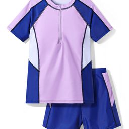 Pine Active Half Raglan Sleeves Two Piece Swimsuit - Purple-image-83