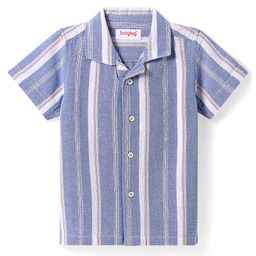 Babyhug Cotton Woven Half Sleeve Resort Collar Shirt with Stripes - Light Blue & White-image-14