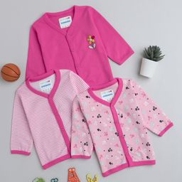 BUMZEE Interlock Cotton Knit Full Sleeves Jhablas with Stripes & Floral Print Pack of 3 -Pink-image-94