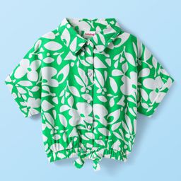 Babyhug Woven Half Sleeves Top With Floral Print - Light Green-image-44