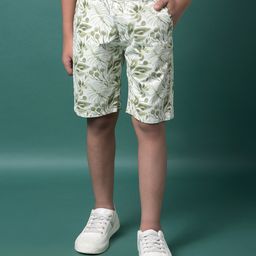 CRIMSOUNE CLUB Cotton Woven Leaves Printed Shorts - Green-image-99