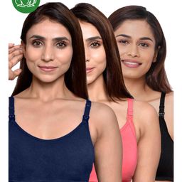 Inner Sense Organic Cotton Knit Pack of 3 Solid Antimicrobial Maternity Bras With Nursing Access - Multi Colour-picture-19