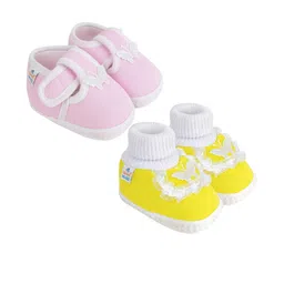 NESKA MODA Unisex Kids Set Of 2 Pink and Yellow Cotton Booties-picture-20