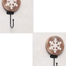 IndianShelf Brown & White 2 Pieces Snowflake Printed Wooden Wall Hooks-8