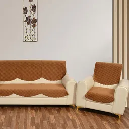 Bajo's Brown Solid Velvet Sofa Cover-image-36