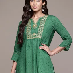 aarke Ritu Kumar Floral Embroidered Dobby Weave Pure Cotton Gotta Patti Straight Kurti-picture-33