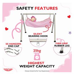 tiny tyke TinyTyke-Manual Baby Cradle Round Pipe - Fully Foldable | Simple Hammock | Pink image 4