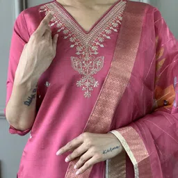 Siya Fashion V-Neck Thread Work Straight Kurta with Trousers and Dupatta-picture-24