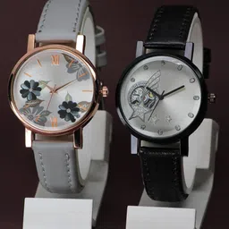 VIRAKTI Women Pack of 2 Embellished Dial Analogue Watch F-49-GREY-F-69-SILVER BLACK-24-image-84
