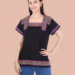 Moda Rapido Floral Embroidered Flared Sleeves Pure Cotton Kurti-image-46