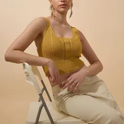 SHOWOFFFF Women Knitted Crop Top with Button Detail Top-image-51