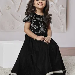 VASTRAMAY Embellished Embroidered Velvet Maxi Dress-image-38