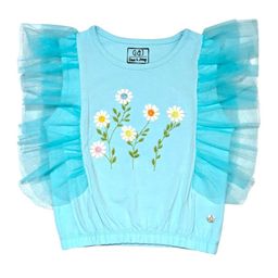 Gini and Jony Girl Floral Embroidered Flutter Sleeve Ruffles Cotton Blouson Crop Top-picture-6