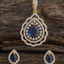 Kushal's Fashion Jewellery Sapphire Gold-Plated Zircon Studded Party Jewellery Set-image-48
