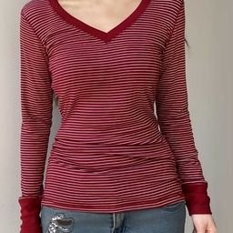 LULU & SKY Women Striped V-Neck Raw Edge Slim Fit T-shirt-image-48