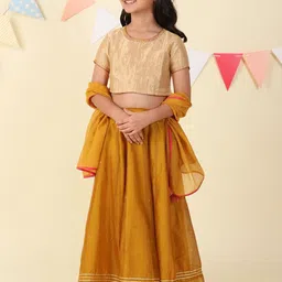 Fabindia Girls Embroidered Sequinned Lehenga With Choli & Dupatta-picture-37
