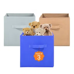 Kuber Industries Blue & Beige 3 Pieces Non-Woven Cloth Organisers-58