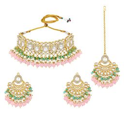 Peora Gold-Plated Kundan Stone Studded & Beaded Jewellery Set-image-39