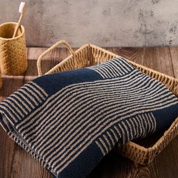 Fabindia Navy Blue & Beige Striped Cotton 570 GSM Hand Towel-33