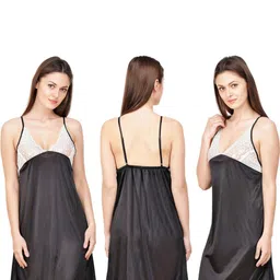 PHALIN Solid Satin Babydoll Dress - Black (Size - Free )-image-14