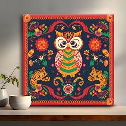OLIVE TREE Red & Green Owl Canvas Painting Wall Art-picture-12