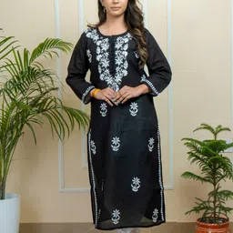 ADR CHIKAN Women Ethnic Motifs Embroidered Chikankari Handloom Kurta-picture-41