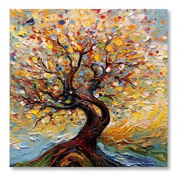 Aura Blue & Yellow Tree Printed Canvas Wall Painting-0