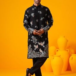 SOJANYA LUXE Men Floral Embroidered Regular Thread Work Kurta with Trousers-image-25