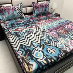Pure Decor Blue & Pink Abstract Pure Cotton 500 TC King Bedsheet Set 2.75 m x 2.74 m-image-88