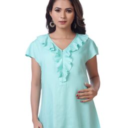 Kriti Short Sleeves Maternity Nursing Top Ruffle Detailing - Sea Green-image-88