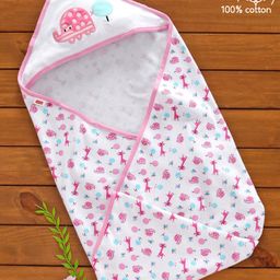 Babyhug 100% Cotton Hooded Wrapper Giraffe Print - Pink Blue-image-75