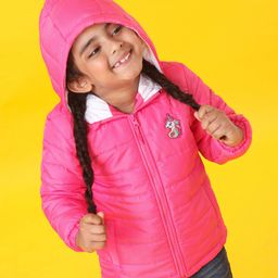 Babyhug Full Sleeves Hooded Padded Winter Jacket Basketball Patch - Pink-image-25