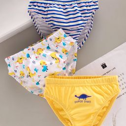 Babyhug 100% Cotton Briefs Pack of 3 - Yellow White-image-67