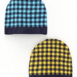 Simply Baby Caps Checks Print Pack Of 2 Blue Yellow - Diameter 9.5 cm-picture-27