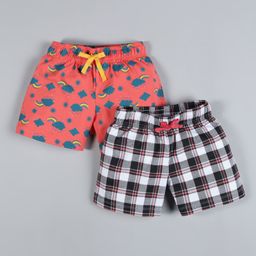 Plum Tree Pack Of 2 Rainbow Print & Checked Shorts - Peach-image-68