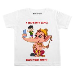 KNITROOT Selfie With Bappa Print Half Sleeves Tee - White-image-31