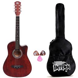 Intern 38C Cutaway Design Acoustic Guitar with Picks & Carry Bag - Brown-12