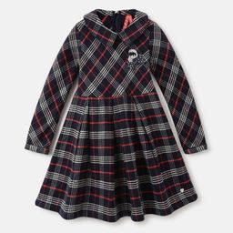 Blue Giraffe Girls Checked Peter Pan Collar Fit & Flare Cotton Dress-picture-15